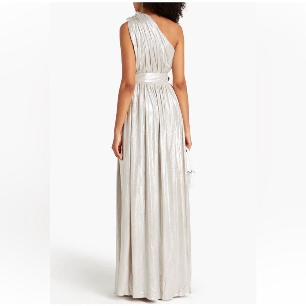 Retrofete Platinum Andrea One Shoulder Pleated Metallic Jersey Gown Small - Picture 2 of 14